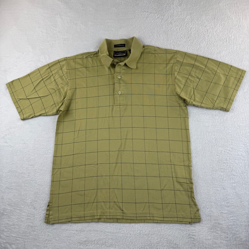 Outer Banks Polo Shirt Mens Small Olive Green Windowpane Check Mercerized Cotton